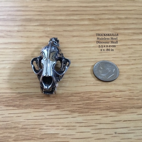 Sabre-Toothed Tiger Smilodon Big Cat Dinosaur Skull Stainless Pendant & Chain - Picture 7 of 13